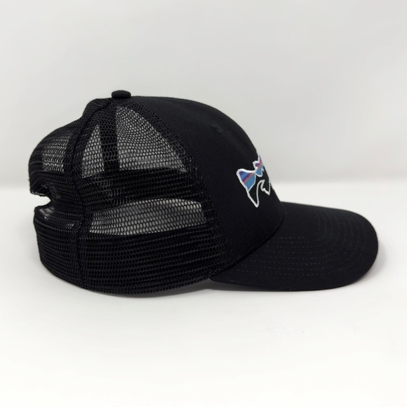Patagonia Fitz Roy Trout Trucker Hat Black Embroidered Snapback Mesh - Picture 3 of 5